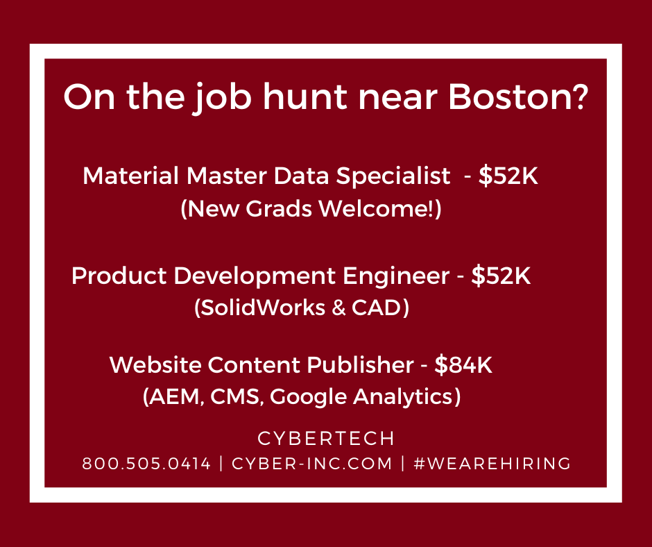 Boston Jobs (Data Specialist, Product Engineer, Website Content) #WeAreHiring