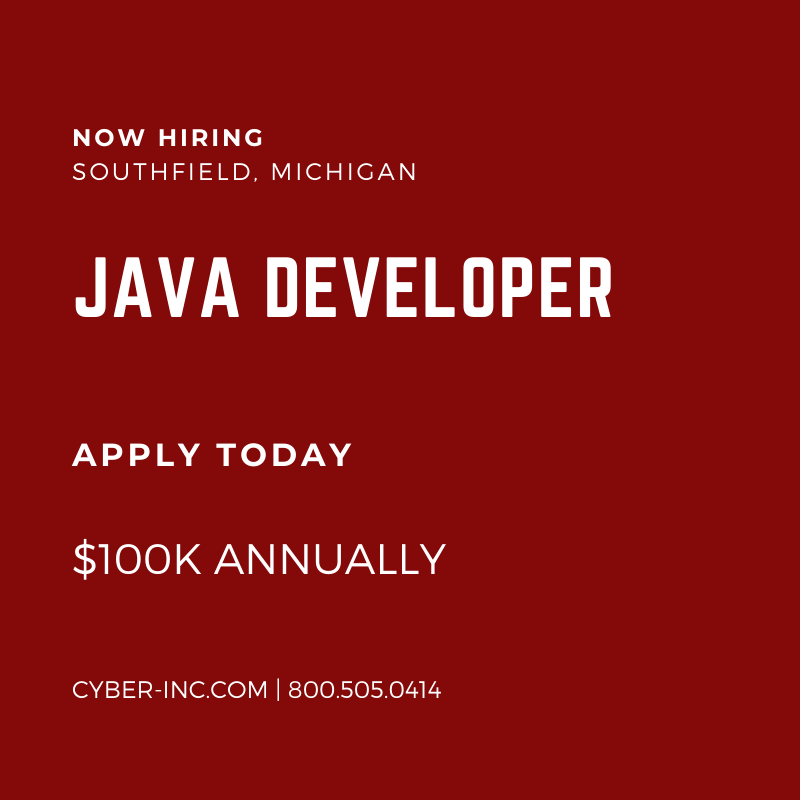 Java Developer Southfield MI $100K
